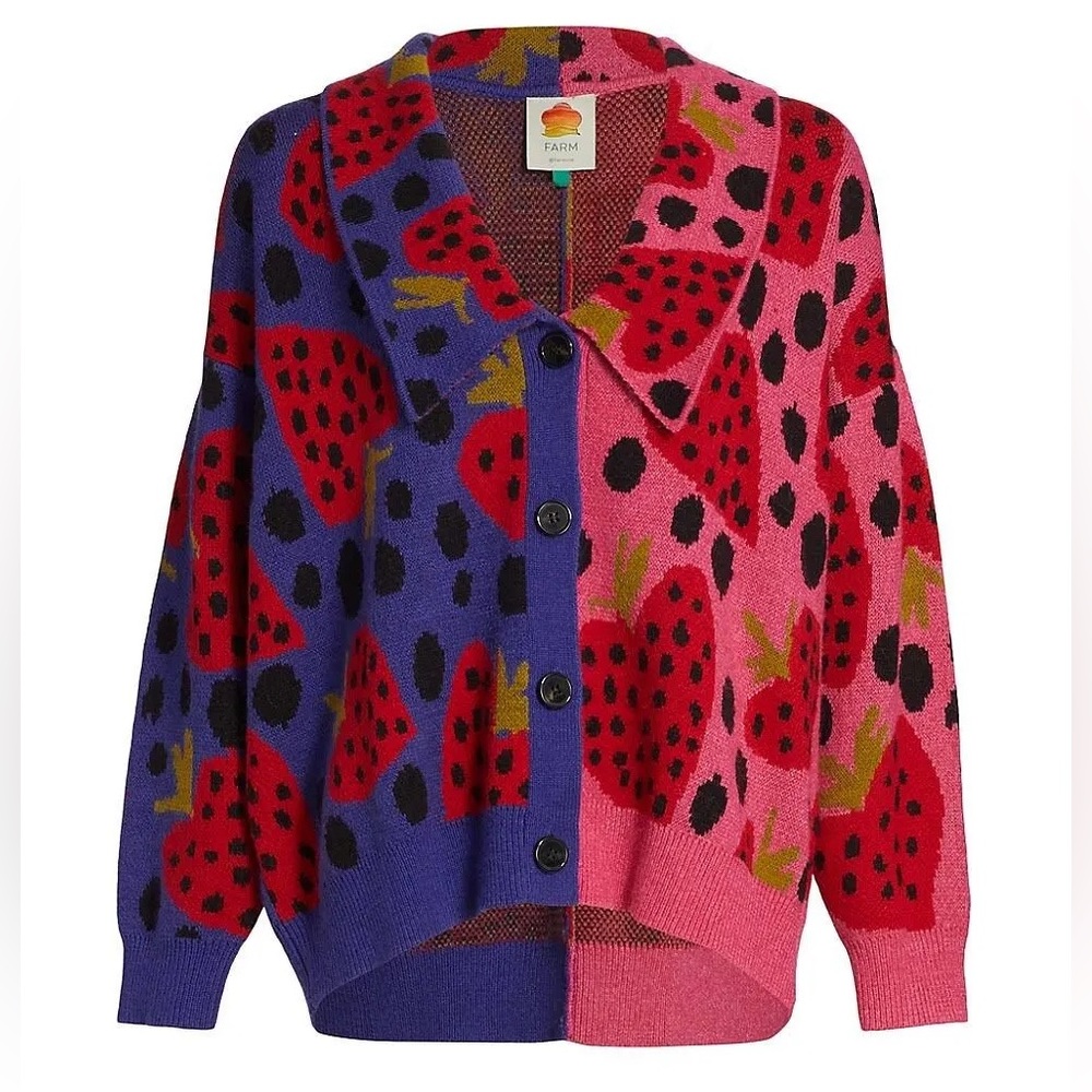 Farm Rio Mix Maxi Heartberry/Strawberries Cardigan Sweater Size Small MSRP $245